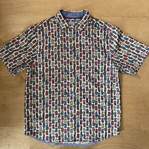 Tommy Bahama Coconut Point Shirt M Multicolor Tiki Art AOP Hawaiian Art Summer